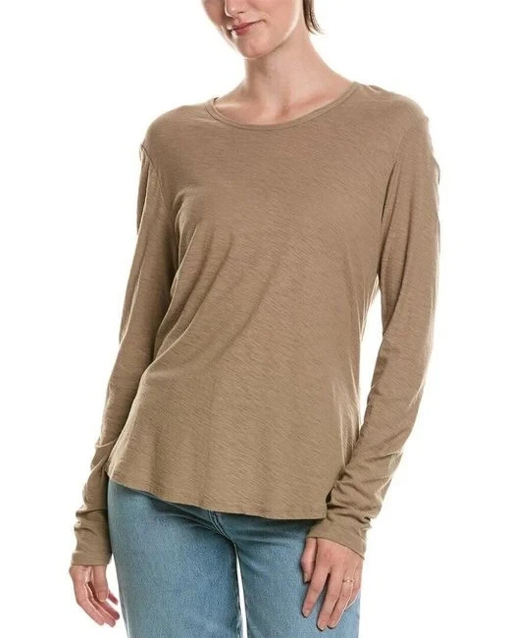 James Perse Slub Long Sleeve Crew Tee Womens 3 Minimalist Supima Brown A010565